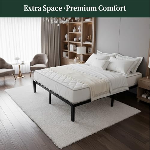 Queen Size Bed Frame, 14 Inch Metal Platform Bed Frames with Heavy Duty Steel Slat Support, No Box Spring Needed, Easy Assembly, Under Bed Storage
