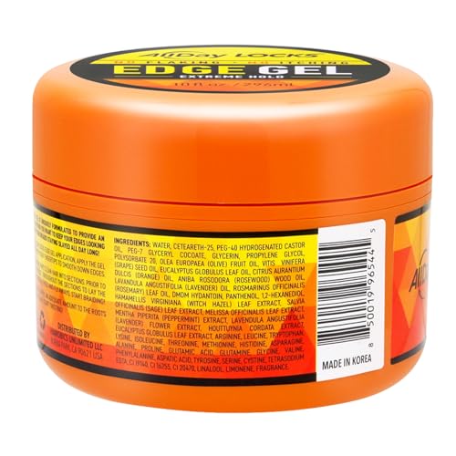 AllDay Locks Edge Gel Extreme Hold - Hair Gel for Maximum Control &amp; Braiding, Natural Edge Lock &amp; Fixer for Women &amp; Men, Sleek Moisturizing Formula, No Frizz, Flakes, or Grease - 10 oz Jar