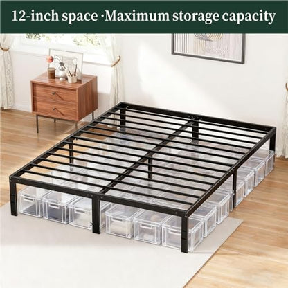 Queen Size Bed Frame, 14 Inch Metal Platform Bed Frames with Heavy Duty Steel Slat Support, No Box Spring Needed, Easy Assembly, Under Bed Storage