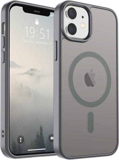 SUPFINE Magnetic for iPhone 14 Case &amp; iPhone 13 Case (Compatible with MagSafe)(Military Grade Drop Protection) Translucent Matte Shockproof Phone Cover,Black