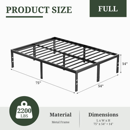 Queen Size Bed Frame, 14 Inch Metal Platform Bed Frames with Heavy Duty Steel Slat Support, No Box Spring Needed, Easy Assembly, Under Bed Storage