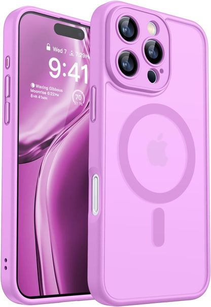 CANSHN Magnetic Compatible with iPhone 12 Case, Upgraded [Full Camera Protection] [Compatible with Magsafe] [Translucent Matte] Shockproof Protective Phone Case Cover 6.1 Inch - Hot Pink