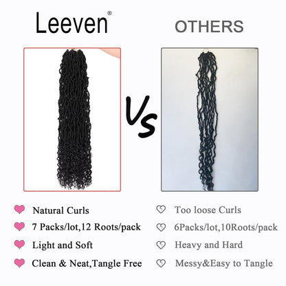 Leeven 7 Packs Faux Locs With Curly Ends 18 Inch Pre-looped Goddess Locs Crochet Hair 84 Strands Natural Black Crochet Bohemian Soft Locs Braiding Hair Extensions With Curls for Women 1B