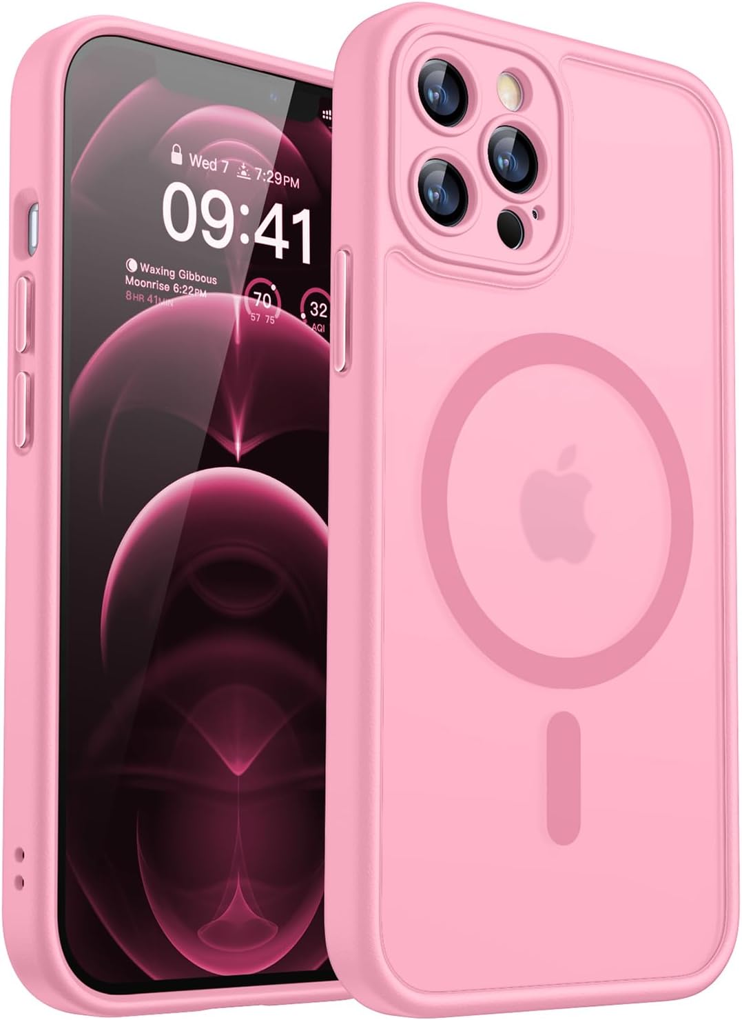 CANSHN Magnetic Compatible with iPhone 12 Case, Upgraded [Full Camera Protection] [Compatible with Magsafe] [Translucent Matte] Shockproof Protective Phone Case Cover 6.1 Inch - Hot Pink