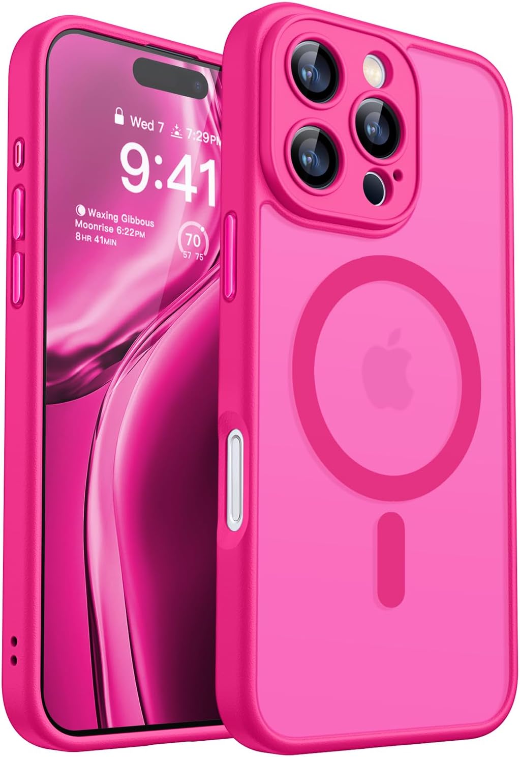 CANSHN Magnetic Compatible with iPhone 12 Case, Upgraded [Full Camera Protection] [Compatible with Magsafe] [Translucent Matte] Shockproof Protective Phone Case Cover 6.1 Inch - Hot Pink