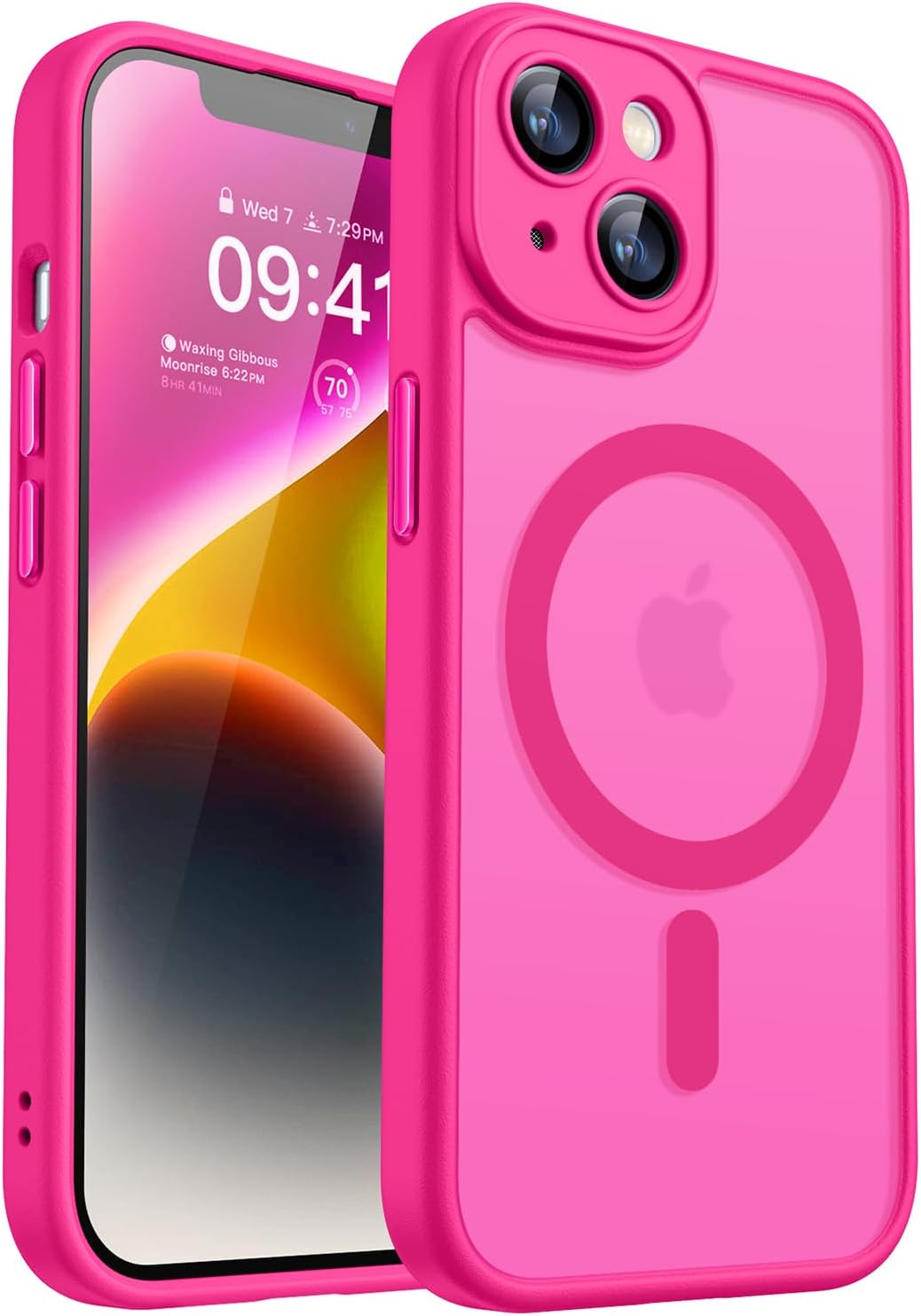 CANSHN Magnetic Compatible with iPhone 12 Case, Upgraded [Full Camera Protection] [Compatible with Magsafe] [Translucent Matte] Shockproof Protective Phone Case Cover 6.1 Inch - Hot Pink