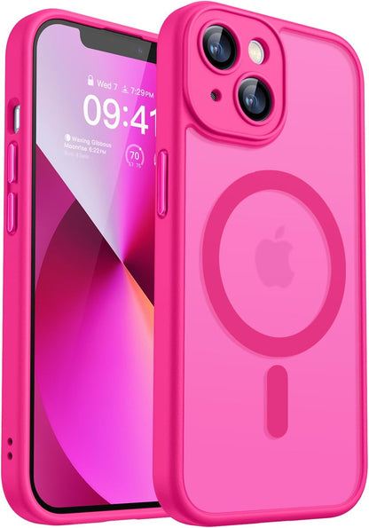 CANSHN Magnetic Compatible with iPhone 12 Case, Upgraded [Full Camera Protection] [Compatible with Magsafe] [Translucent Matte] Shockproof Protective Phone Case Cover 6.1 Inch - Hot Pink