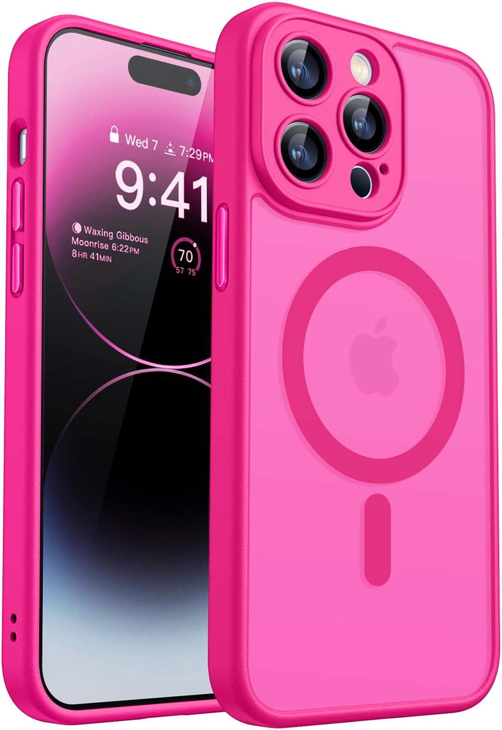 CANSHN Magnetic Compatible with iPhone 12 Case, Upgraded [Full Camera Protection] [Compatible with Magsafe] [Translucent Matte] Shockproof Protective Phone Case Cover 6.1 Inch - Hot Pink