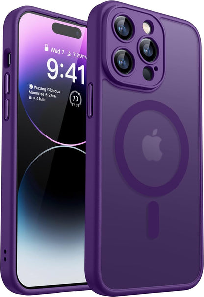 CANSHN Magnetic Compatible with iPhone 12 Case, Upgraded [Full Camera Protection] [Compatible with Magsafe] [Translucent Matte] Shockproof Protective Phone Case Cover 6.1 Inch - Hot Pink