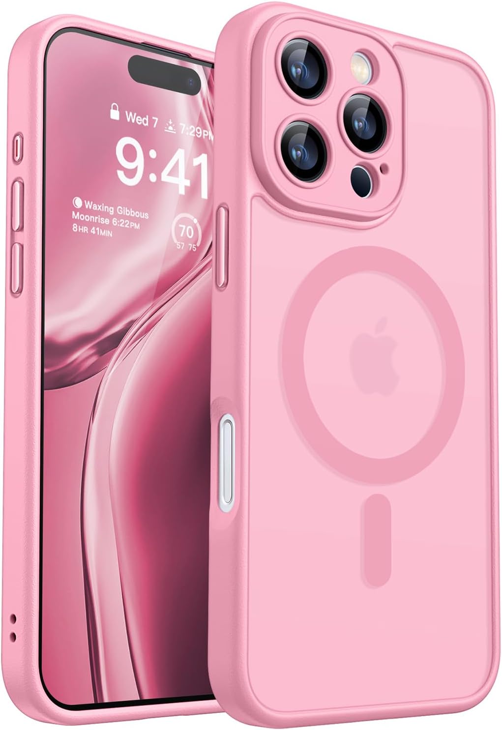 CANSHN Magnetic Compatible with iPhone 12 Case, Upgraded [Full Camera Protection] [Compatible with Magsafe] [Translucent Matte] Shockproof Protective Phone Case Cover 6.1 Inch - Hot Pink