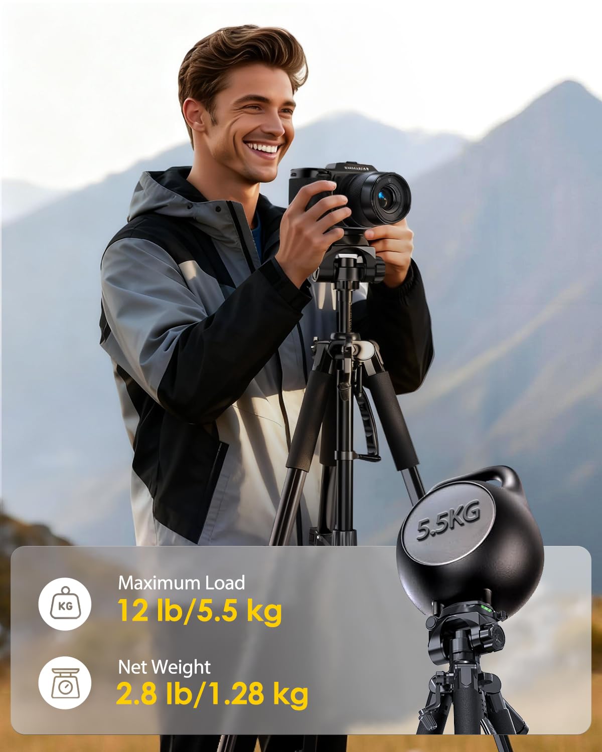 UBeesize 74" Camera Tripod with Phone Holder and Remote, Heavy Duty Tripod Stand with Portable Bag for Phone and Camera, Compatible with DSLR Cameras, Cell Phones, Spotting Scopes and Binoculars