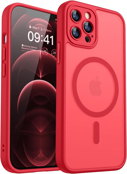 CANSHN Magnetic Compatible with iPhone 12 Case, Upgraded [Full Camera Protection] [Compatible with Magsafe] [Translucent Matte] Shockproof Protective Phone Case Cover 6.1 Inch - Hot Pink