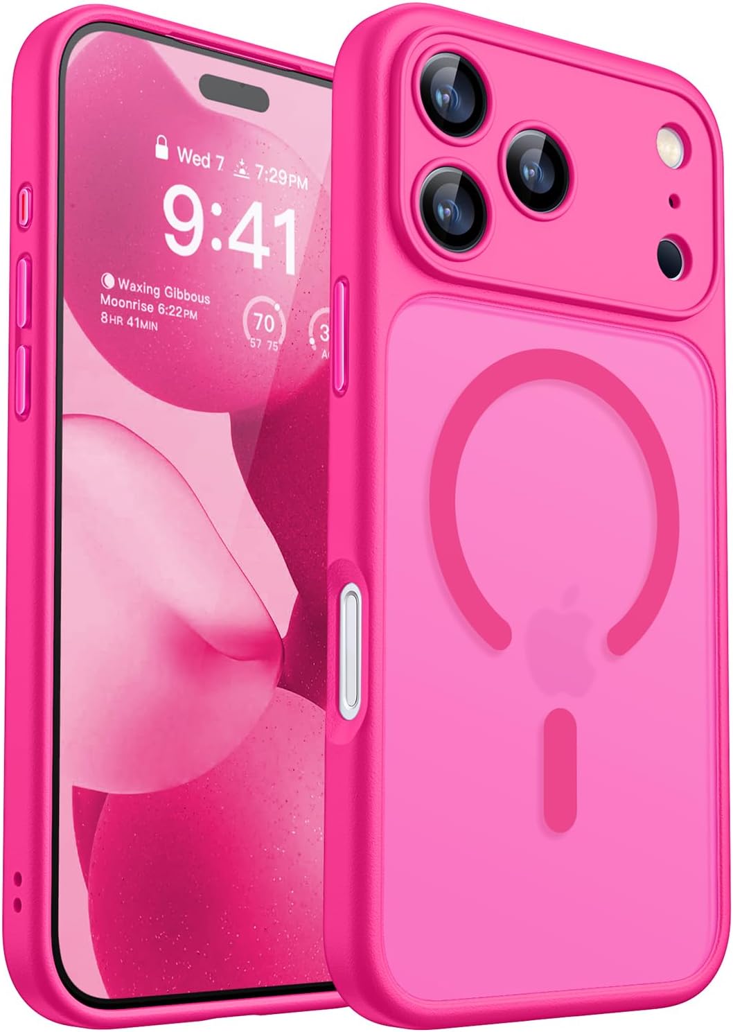 CANSHN Magnetic Compatible with iPhone 12 Case, Upgraded [Full Camera Protection] [Compatible with Magsafe] [Translucent Matte] Shockproof Protective Phone Case Cover 6.1 Inch - Hot Pink