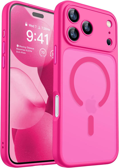 CANSHN Magnetic Compatible with iPhone 12 Case, Upgraded [Full Camera Protection] [Compatible with Magsafe] [Translucent Matte] Shockproof Protective Phone Case Cover 6.1 Inch - Hot Pink