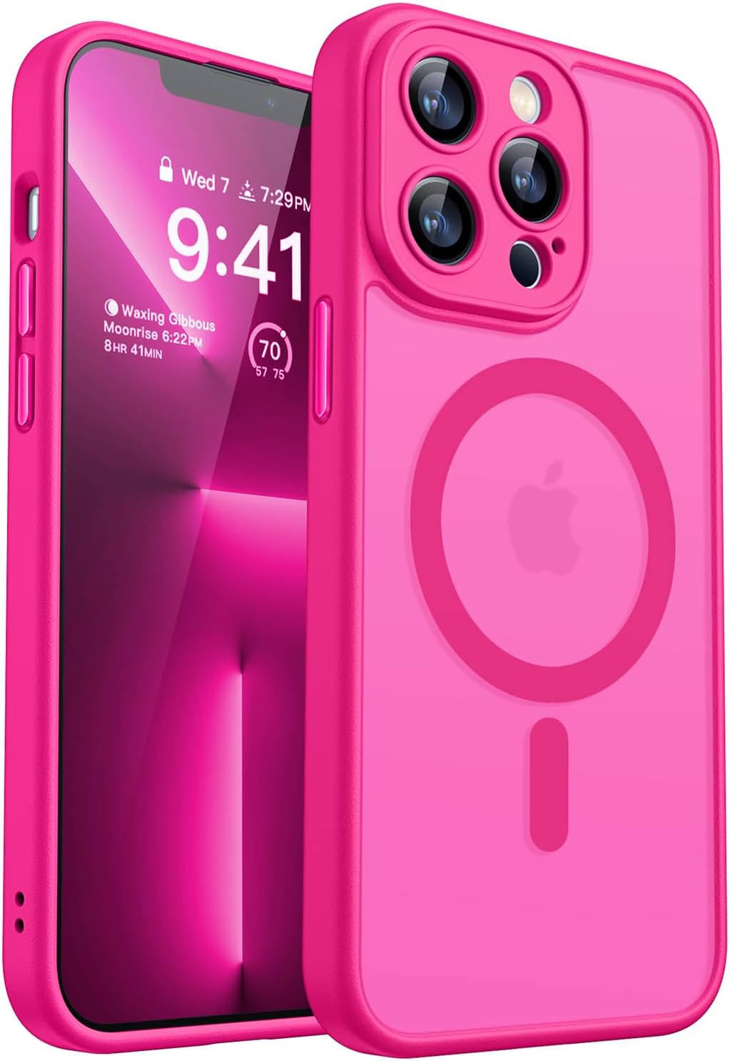 CANSHN Magnetic Compatible with iPhone 12 Case, Upgraded [Full Camera Protection] [Compatible with Magsafe] [Translucent Matte] Shockproof Protective Phone Case Cover 6.1 Inch - Hot Pink
