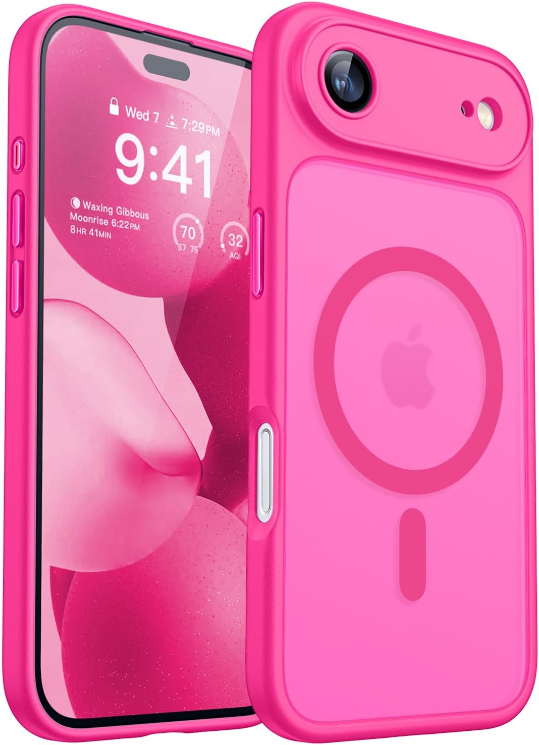 CANSHN Magnetic Compatible with iPhone 12 Case, Upgraded [Full Camera Protection] [Compatible with Magsafe] [Translucent Matte] Shockproof Protective Phone Case Cover 6.1 Inch - Hot Pink