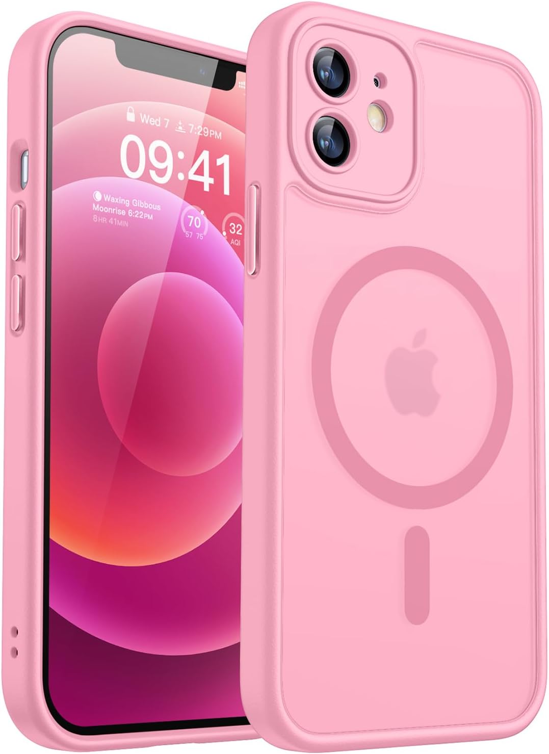 CANSHN Magnetic Compatible with iPhone 12 Case, Upgraded [Full Camera Protection] [Compatible with Magsafe] [Translucent Matte] Shockproof Protective Phone Case Cover 6.1 Inch - Hot Pink