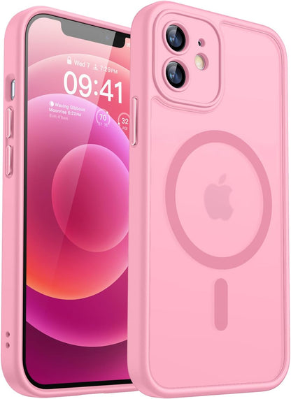 CANSHN Magnetic Compatible with iPhone 12 Case, Upgraded [Full Camera Protection] [Compatible with Magsafe] [Translucent Matte] Shockproof Protective Phone Case Cover 6.1 Inch - Hot Pink