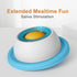 Slow feeder pet bowl designed for liquid treats, featuring a blue base and a textured inner surface for saliva stimulation.