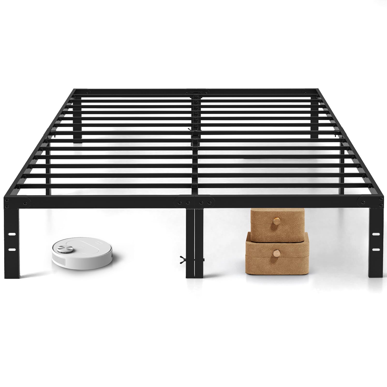 Queen Size Bed Frame, 14 Inch Metal Platform Bed Frames with Heavy Duty Steel Slat Support, No Box Spring Needed, Easy Assembly, Under Bed Storage