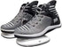 Gray and black J99 Flex Ultra Strength Plyometric Training Shoes with a high-top design and textured upper on a display stand