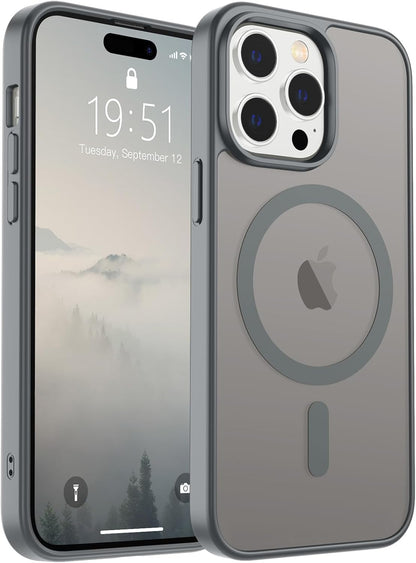 SUPFINE Magnetic for iPhone 14 Case &amp; iPhone 13 Case (Compatible with MagSafe)(Military Grade Drop Protection) Translucent Matte Shockproof Phone Cover,Black