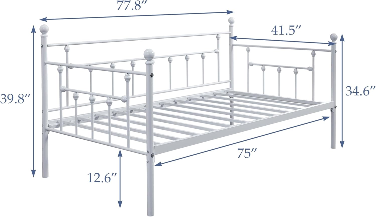 VECELO Daybed Frame, Twin Size Metal Platform Bed with Headboard,Heavy Duty Steel Slats Support for Living Room Bedroom Guest Room, Easy Assembly
