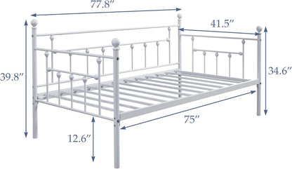 VECELO Daybed Frame, Twin Size Metal Platform Bed with Headboard,Heavy Duty Steel Slats Support for Living Room Bedroom Guest Room, Easy Assembly