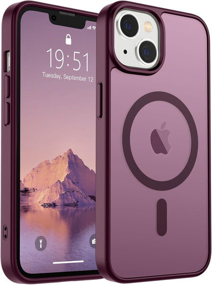 SUPFINE Magnetic for iPhone 14 Case &amp; iPhone 13 Case (Compatible with MagSafe)(Military Grade Drop Protection) Translucent Matte Shockproof Phone Cover,Black