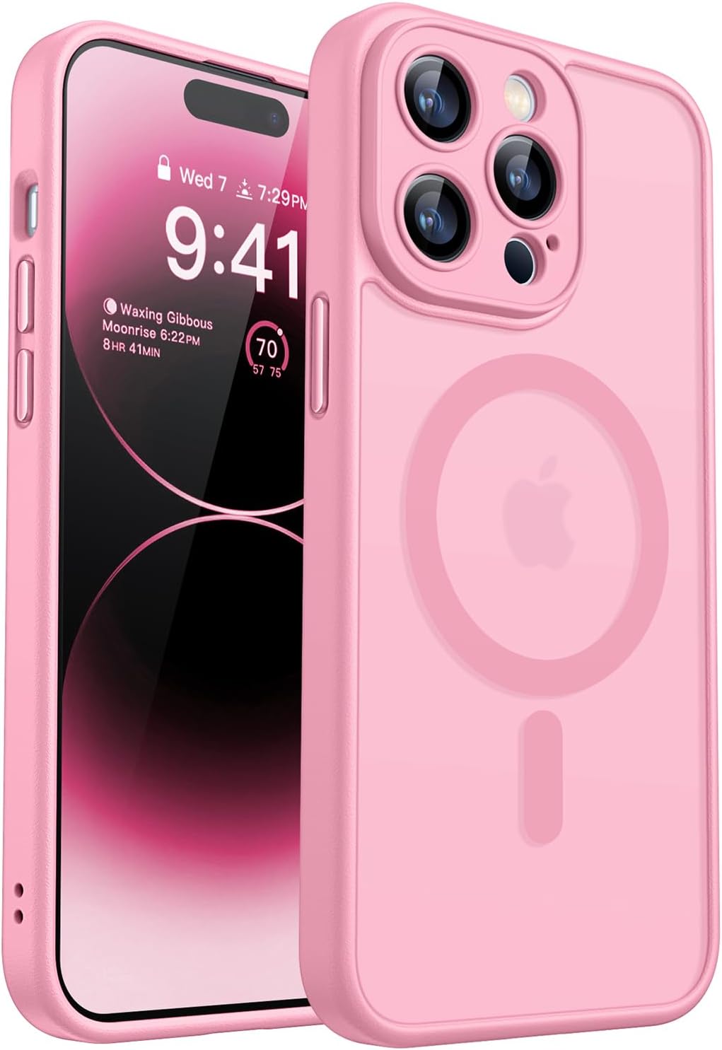CANSHN Magnetic Compatible with iPhone 12 Case, Upgraded [Full Camera Protection] [Compatible with Magsafe] [Translucent Matte] Shockproof Protective Phone Case Cover 6.1 Inch - Hot Pink