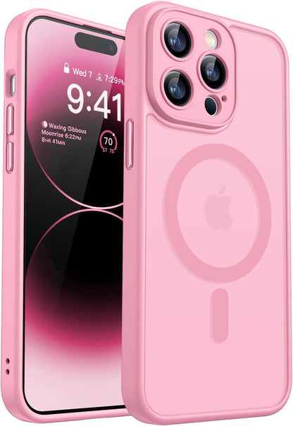 CANSHN Magnetic Compatible with iPhone 12 Case, Upgraded [Full Camera Protection] [Compatible with Magsafe] [Translucent Matte] Shockproof Protective Phone Case Cover 6.1 Inch - Hot Pink