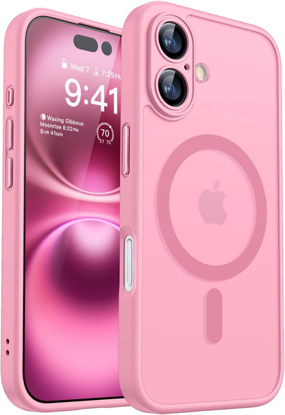 CANSHN Magnetic Compatible with iPhone 12 Case, Upgraded [Full Camera Protection] [Compatible with Magsafe] [Translucent Matte] Shockproof Protective Phone Case Cover 6.1 Inch - Hot Pink