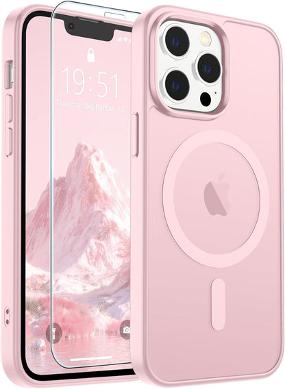 SUPFINE Magnetic for iPhone 14 Case &amp; iPhone 13 Case (Compatible with MagSafe)(Military Grade Drop Protection) Translucent Matte Shockproof Phone Cover,Black