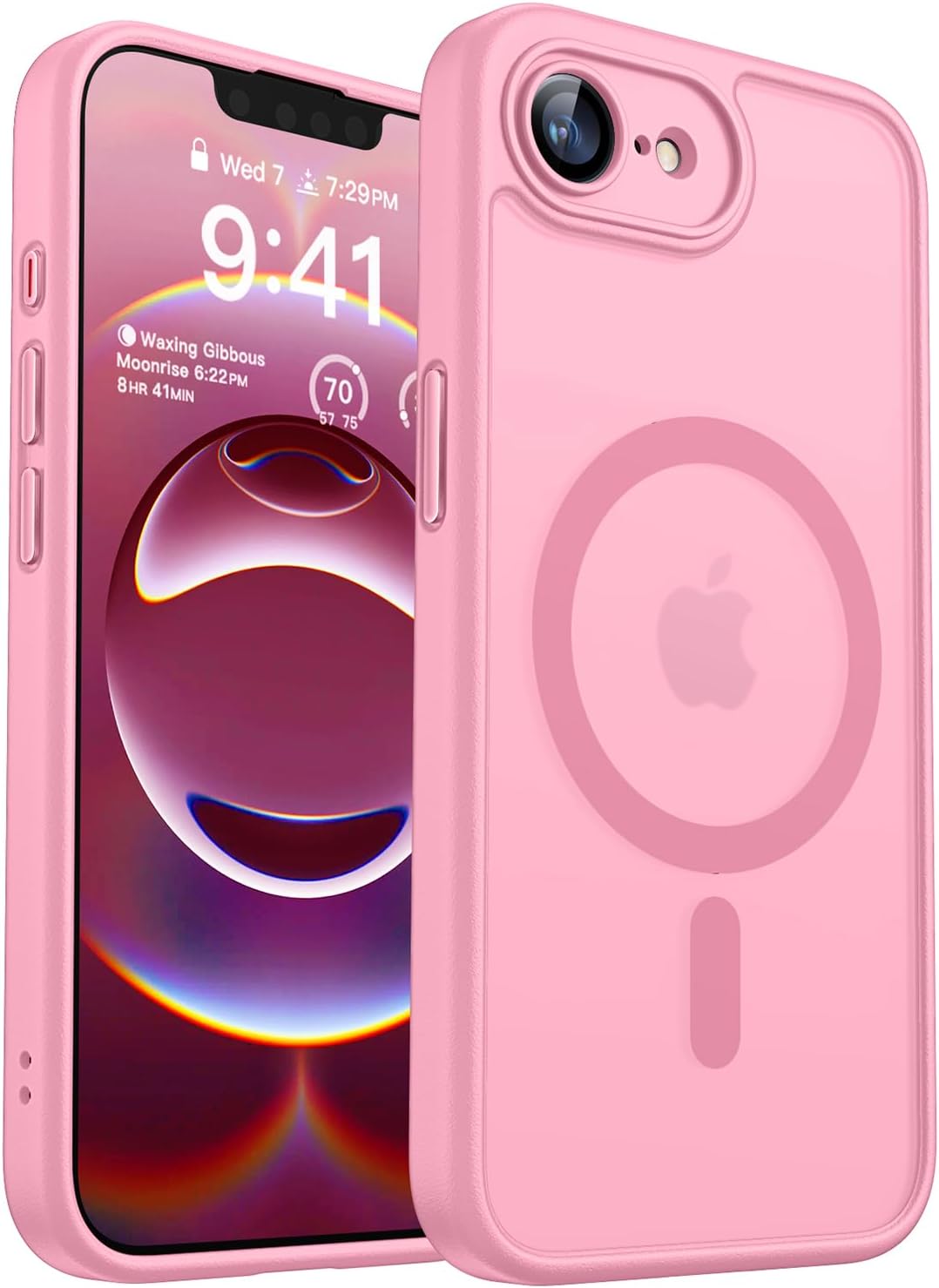 CANSHN Magnetic Compatible with iPhone 12 Case, Upgraded [Full Camera Protection] [Compatible with Magsafe] [Translucent Matte] Shockproof Protective Phone Case Cover 6.1 Inch - Hot Pink