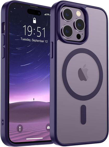 SUPFINE Magnetic for iPhone 14 Case &amp; iPhone 13 Case (Compatible with MagSafe)(Military Grade Drop Protection) Translucent Matte Shockproof Phone Cover,Black