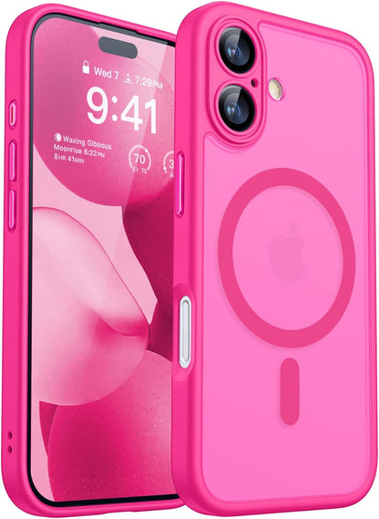 CANSHN Magnetic Compatible with iPhone 12 Case, Upgraded [Full Camera Protection] [Compatible with Magsafe] [Translucent Matte] Shockproof Protective Phone Case Cover 6.1 Inch - Hot Pink