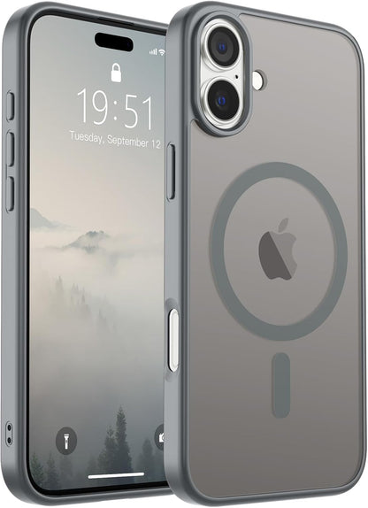 SUPFINE Magnetic for iPhone 14 Case &amp; iPhone 13 Case (Compatible with MagSafe)(Military Grade Drop Protection) Translucent Matte Shockproof Phone Cover,Black