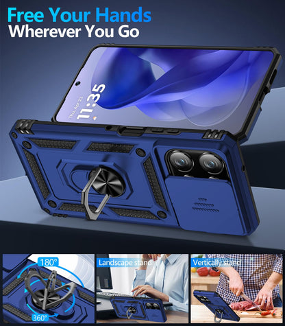 Samsung Galaxy S26 Ultra case with screen protector Taisaide S in blue, showcasing 360-degree adjustable stand.