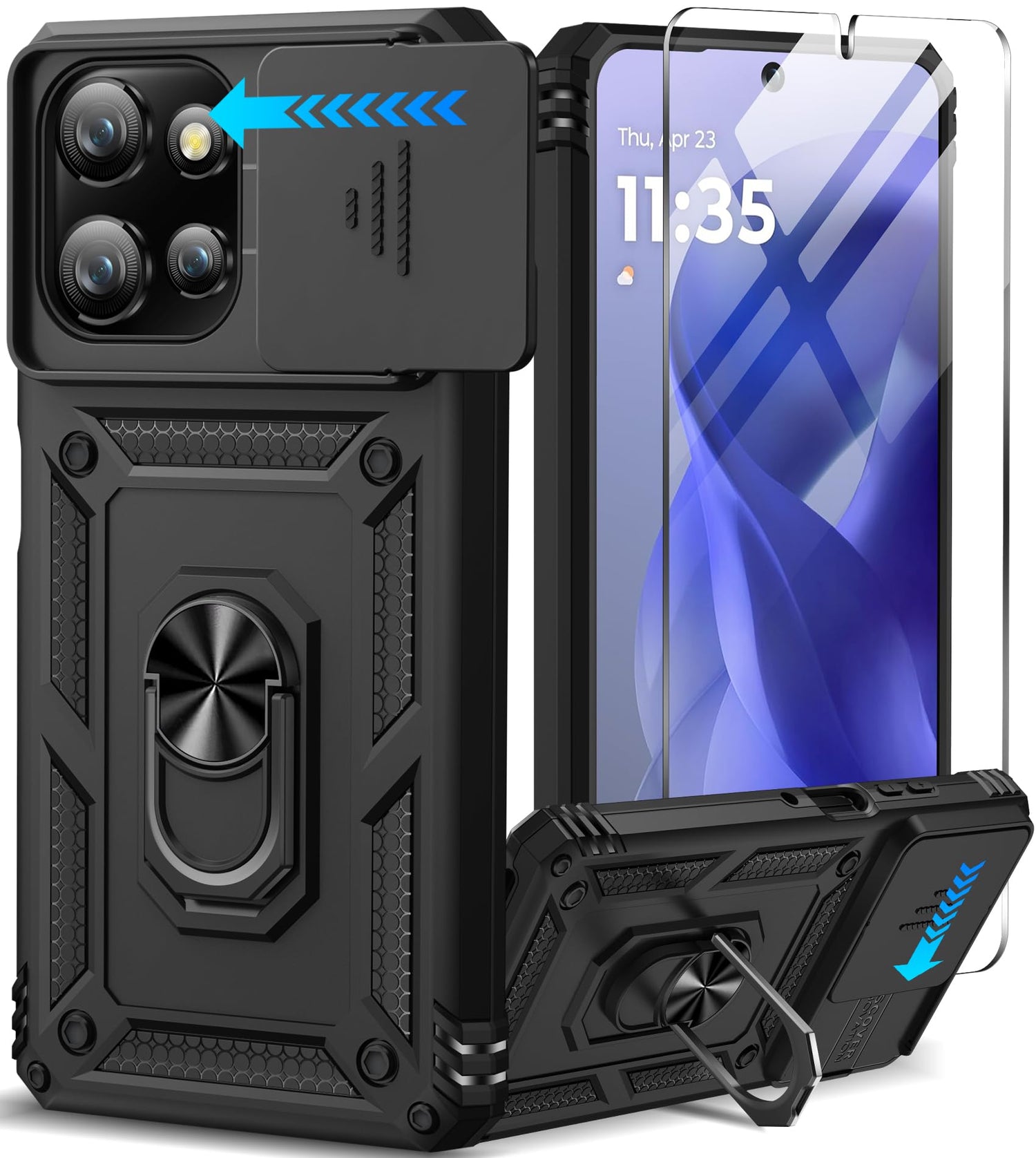 Samsung Galaxy S26 Ultra case with screen protector Taisaide S in black showing rugged design and screen protection features.