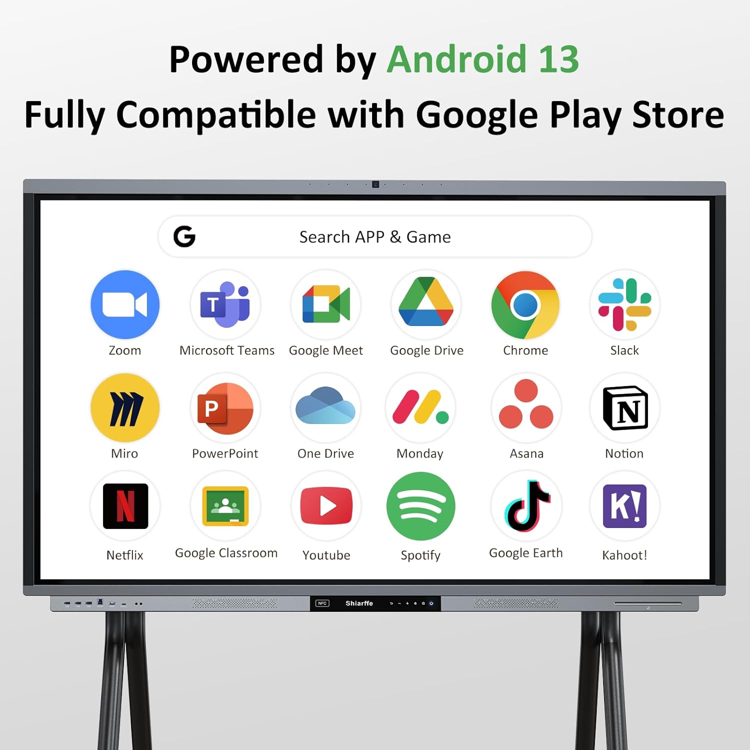 Shiarffe R9 Smart Board 65 Inch 4K Interactive Whiteboard Google EDLA-Certified All-in-One Touchscreen Digital Display Built-in 50MP AI Camera Mics and 60W Speaker for Classrom Hybrid Work
