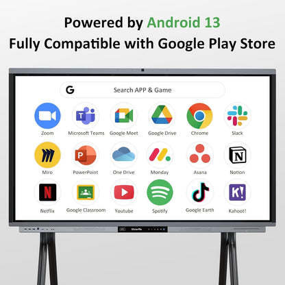Shiarffe R9 Smart Board 65 Inch 4K Interactive Whiteboard Google EDLA-Certified All-in-One Touchscreen Digital Display Built-in 50MP AI Camera Mics and 60W Speaker for Classrom Hybrid Work