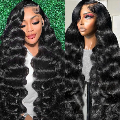 30 Inch Body Wave Lace Front Wigs Human Hair 200 Density 13x6 HD Lace Frontal Wigs Pre Plucked Glueless Brazilian Virgin Human Wig with Baby Hair Body Wave wigs for Women Natural Black
