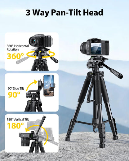 UBeesize 74" Camera Tripod with Phone Holder and Remote, Heavy Duty Tripod Stand with Portable Bag for Phone and Camera, Compatible with DSLR Cameras, Cell Phones, Spotting Scopes and Binoculars