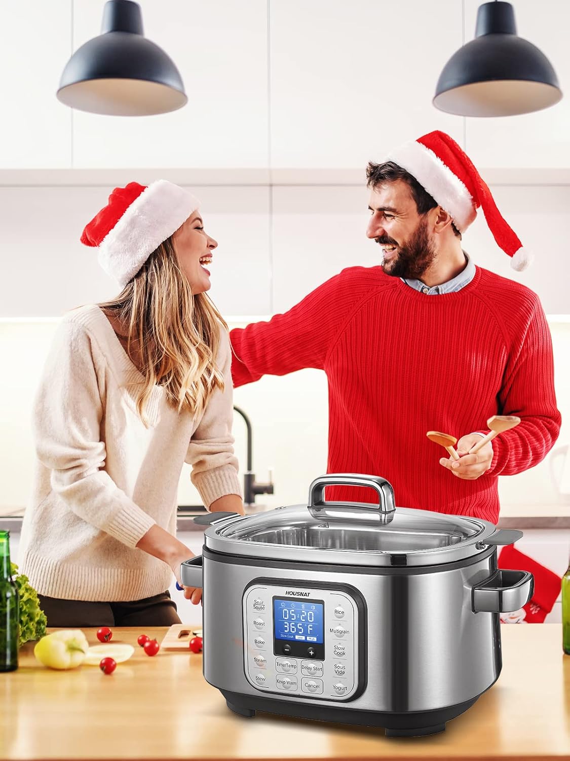 HOUSNAT Slow Cooker, 10 in 1 Programmable Cooker, 304 Stainless Steel Rice Cookers 6QT, Yogurt Maker, Delay Start, Adjustable Temp&amp; Digital Time for Large Families or Entertaining