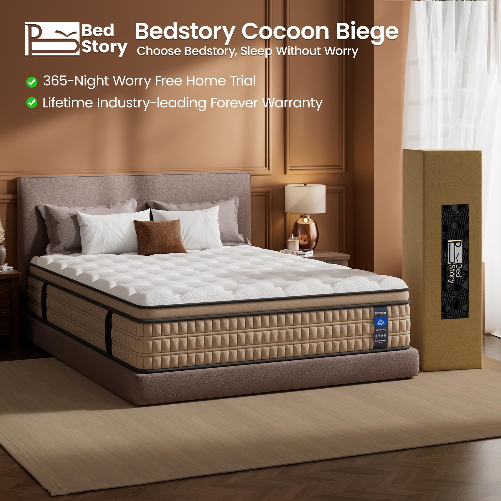 BedStory Extra Firm Queen Mattress 14 inch - Pain-Relieving Hybrid Mattress for Extra Lumbar &amp; Hip Support - No Sagging Bed in a Box - 365-Night Trial - No Odor, Fiberglass-Free, CertiPUR-US Certified