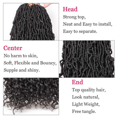 Leeven 7 Packs Faux Locs With Curly Ends 18 Inch Pre-looped Goddess Locs Crochet Hair 84 Strands Natural Black Crochet Bohemian Soft Locs Braiding Hair Extensions With Curls for Women 1B