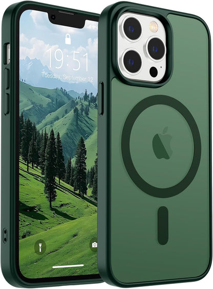 SUPFINE Magnetic for iPhone 14 Case &amp; iPhone 13 Case (Compatible with MagSafe)(Military Grade Drop Protection) Translucent Matte Shockproof Phone Cover,Black