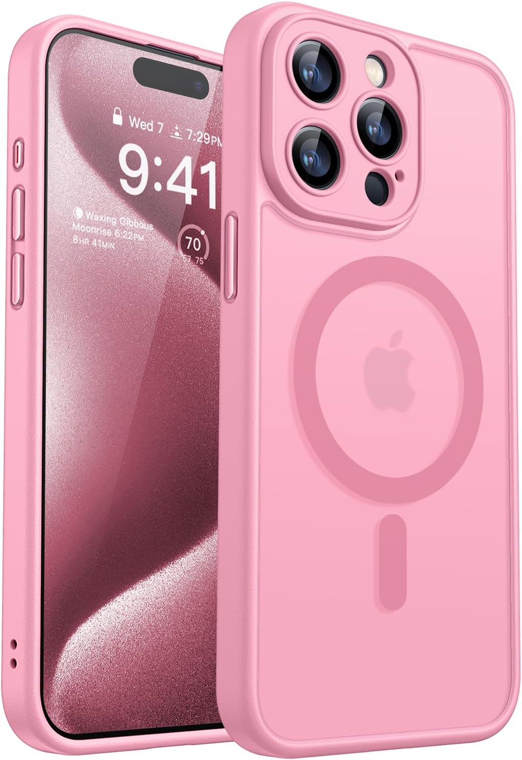 CANSHN Magnetic Compatible with iPhone 12 Case, Upgraded [Full Camera Protection] [Compatible with Magsafe] [Translucent Matte] Shockproof Protective Phone Case Cover 6.1 Inch - Hot Pink