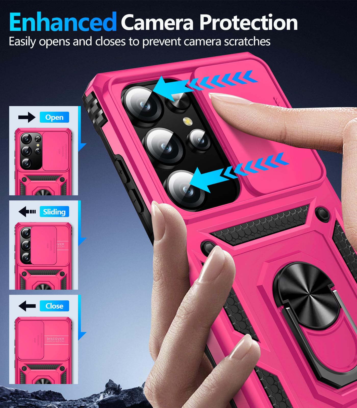 Samsung Galaxy S26 Ultra case with screen protector showing enhanced camera protection features.