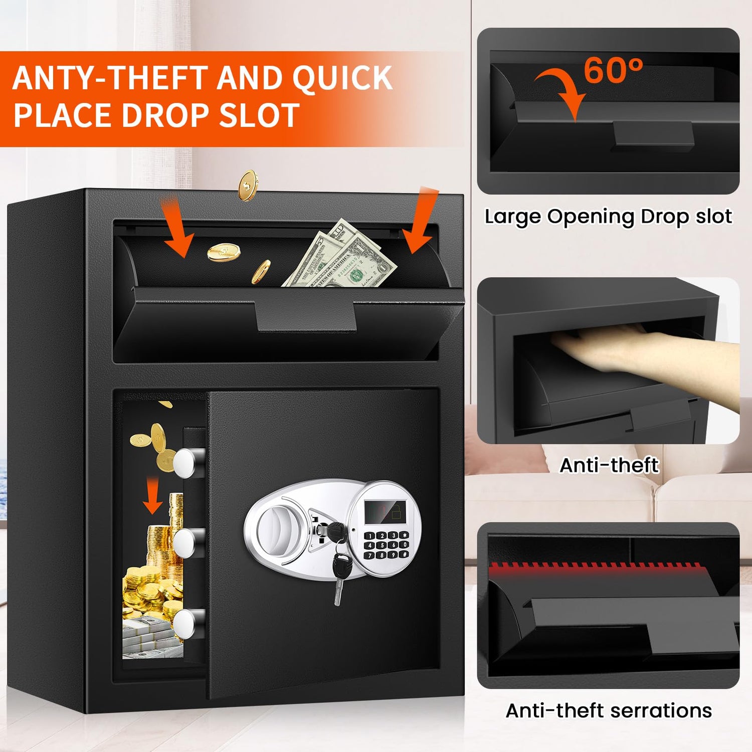 5.8 CU FT Extra Large Drop Safe for Business, Anti-Theft Money Drop Slot Safes with Digital Keypad and Spare Keys, Heavy Duty Depository Safe for Home Office Retail Store Business Mail Church